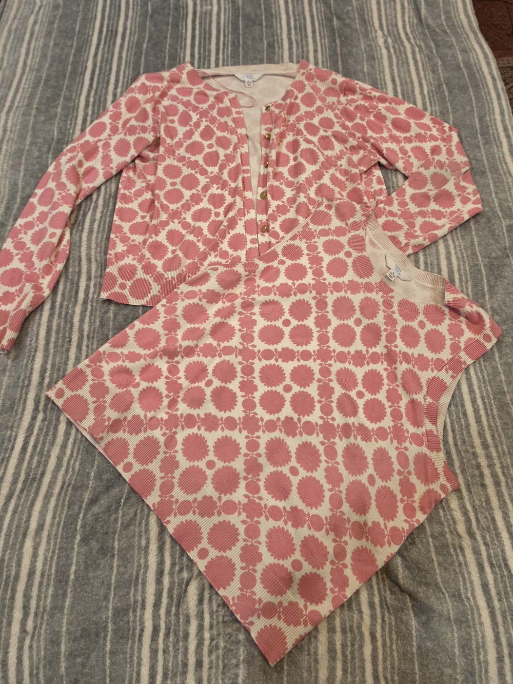 Womens Pink Floral Dot Cardigan & Shell Set